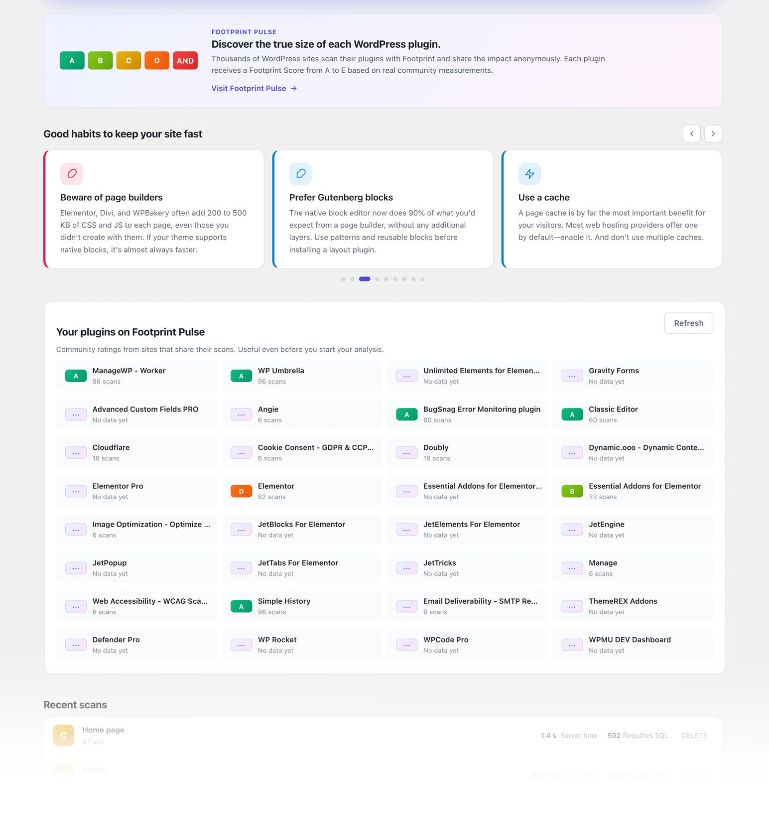Community ratings appear in the admin, even before you run your own analysis.