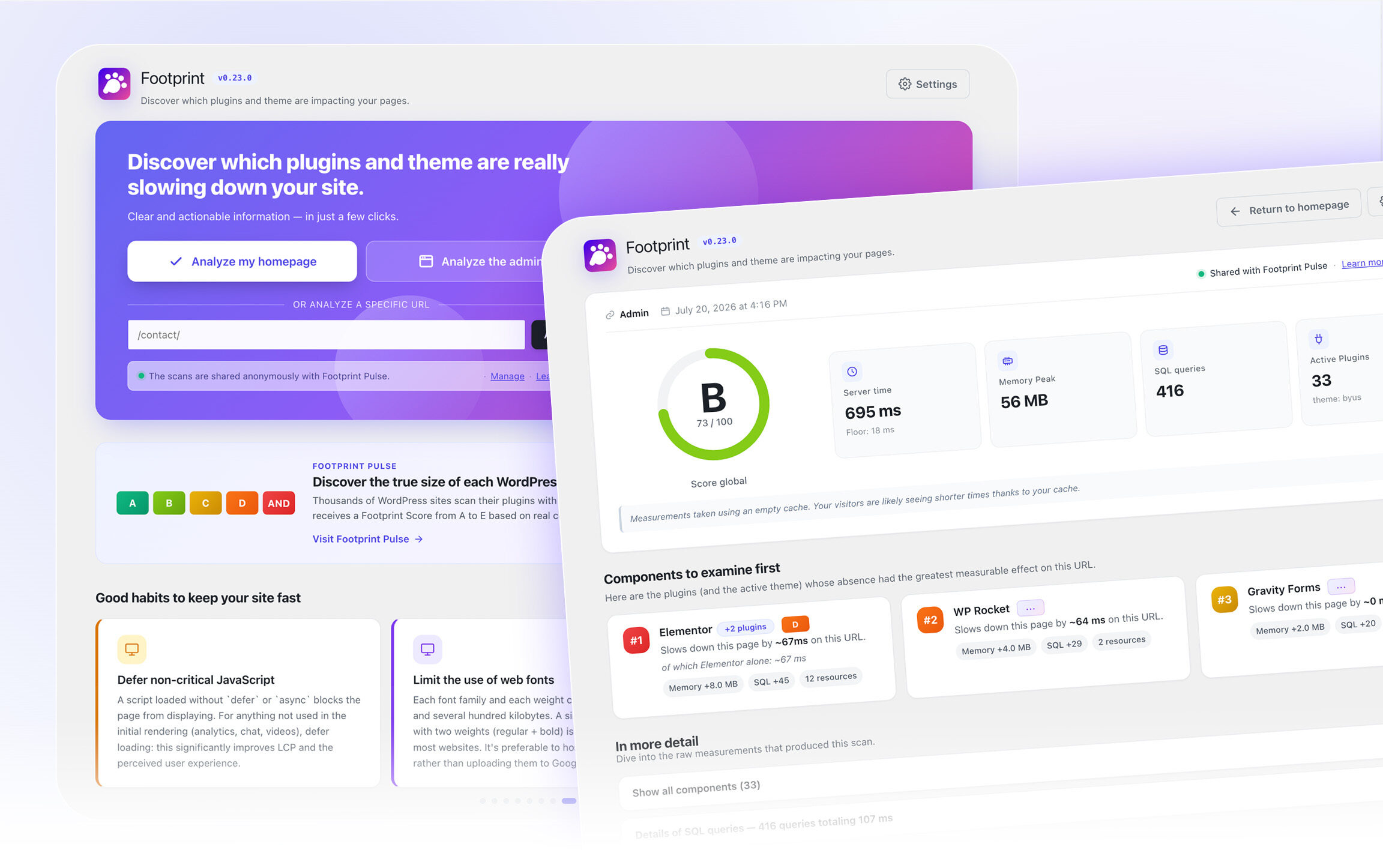 Screenshot of the WP Footprint dashboard